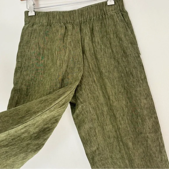 Eileen Fisher Green Wide-Leg Capri Pants Organic Cotton XXS-XS w/ Pockets - Picture 6 of 14